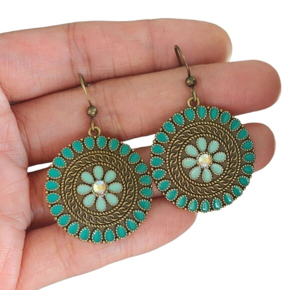 Sphere Bronze Earrings Dangle Bohemian Tribal Ethnic Y2K Boho Chic Retro Jewelry - Picture 1 of 1